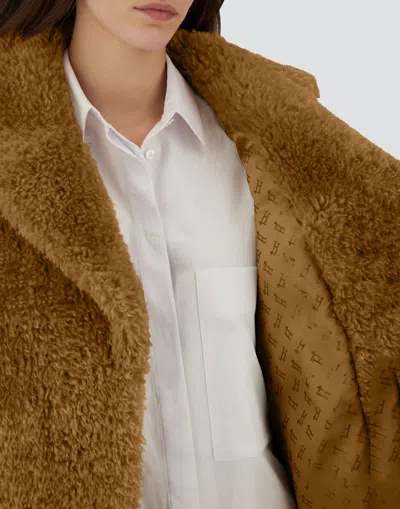 Herno Coat In Curly Alternative Fur In Brown