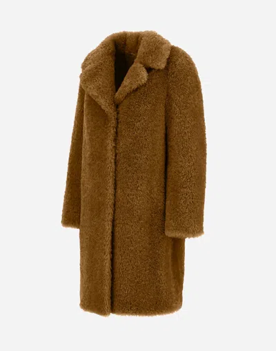 Herno Coat In Curly Alternative Fur In Brown