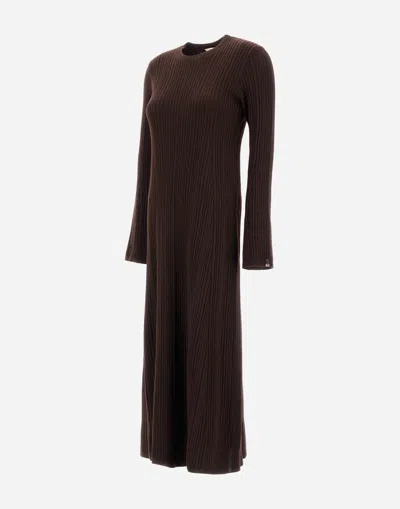 Herno Dress In Ribbed Carded Wool In Brown
