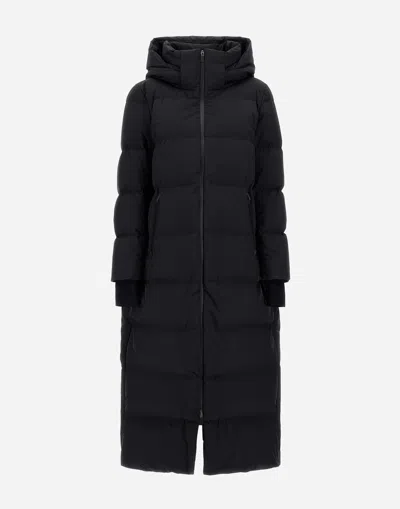 Herno Hooded Quilted Long Down Jacket With Pockets In Black