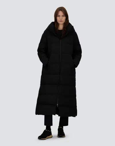 Herno Hooded Quilted Long Down Jacket With Pockets In Black