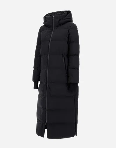 Herno Hooded Quilted Long Down Jacket With Pockets In Black