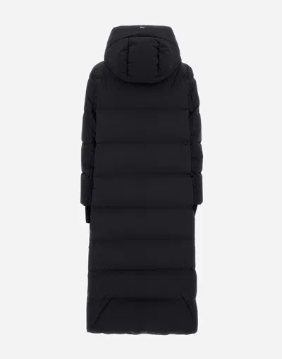 Herno Hooded Quilted Long Down Jacket With Pockets In Black