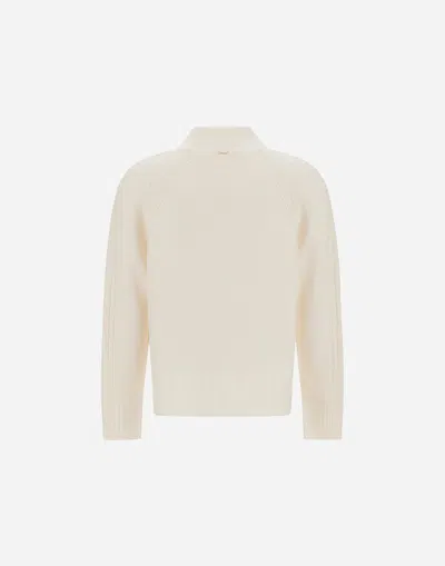 Herno Sweater In Ribbed & Braided Merino Wool In White