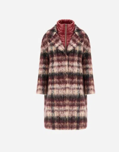 Herno Coat In Mohair Check Wool And Nylon Ultralight In Burgundy