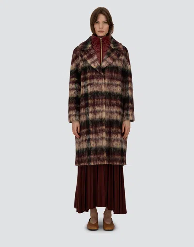 Herno Coat In Mohair Check Wool And Nylon Ultralight In Burgundy