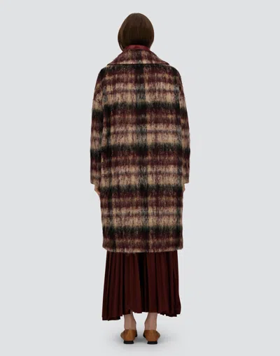 Herno Coat In Mohair Check Wool And Nylon Ultralight In Burgundy