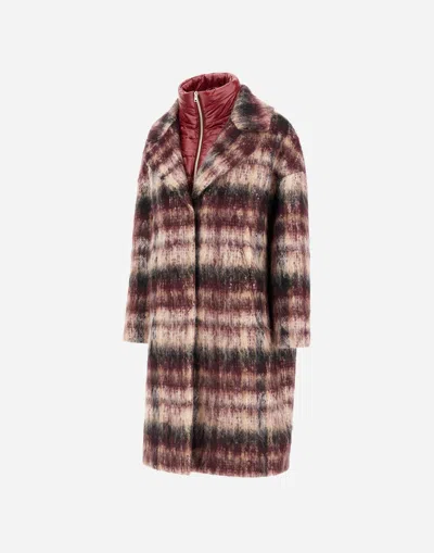 Herno Coat In Mohair Check Wool And Nylon Ultralight In Burgundy