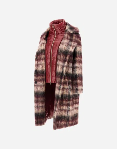 Herno Coat In Mohair Check Wool And Nylon Ultralight In Burgundy