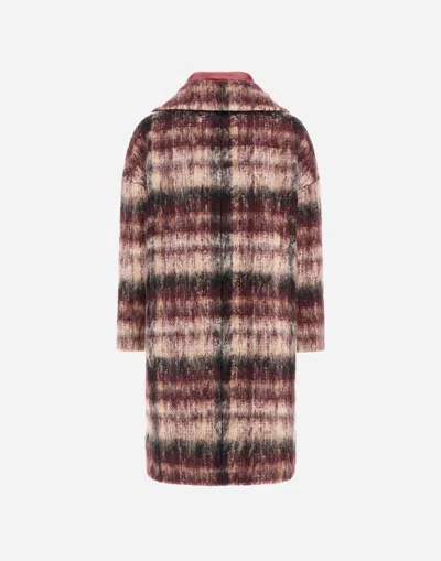 Herno Coat In Mohair Check Wool And Nylon Ultralight In Burgundy
