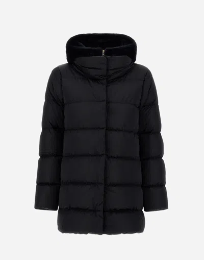 Herno A-shape Jacket In Satin And Lady Alternative Fur In Black