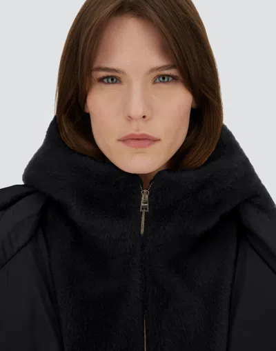 Herno A-shape Jacket In Satin And Lady Alternative Fur In Black