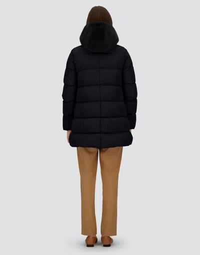 Herno A-shape Jacket In Satin And Lady Alternative Fur In Black