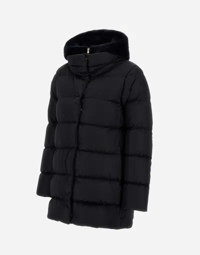 Herno A-shape Jacket In Satin And Lady Alternative Fur In Black