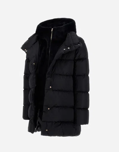 Herno A-shape Jacket In Satin And Lady Alternative Fur In Black