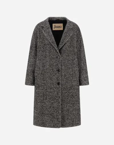 Herno Coat In Herringbone R-wool In Gray