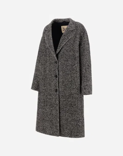 Herno Coat In Herringbone R-wool In Gray