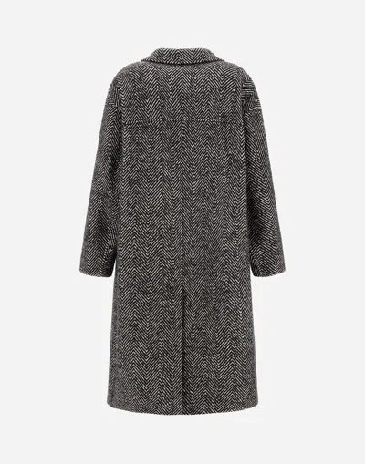 Herno Coat In Herringbone R-wool In Gray