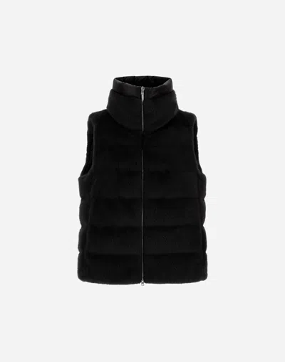 Herno Vest In Lady Alternative Fur And Nylon Ultralight In Black