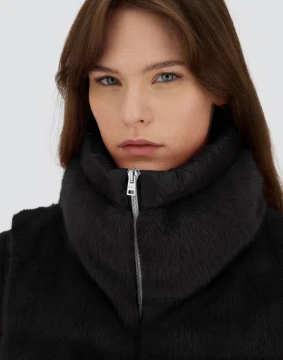 Herno Vest In Lady Alternative Fur And Nylon Ultralight In Black
