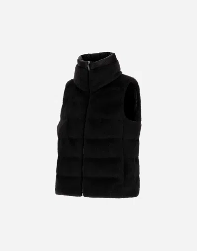 Herno Vest In Lady Alternative Fur And Nylon Ultralight In Black
