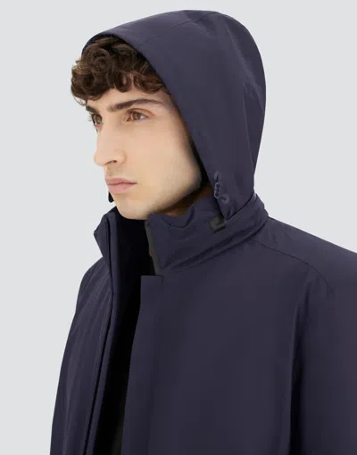 Herno Blue Technical Hooded Down Jacket In Blue