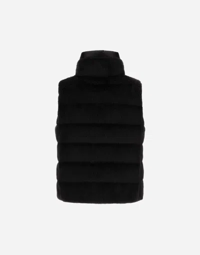 Herno Vest In Lady Alternative Fur And Nylon Ultralight In Black