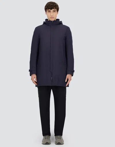 Herno Blue Technical Hooded Down Jacket In Blue