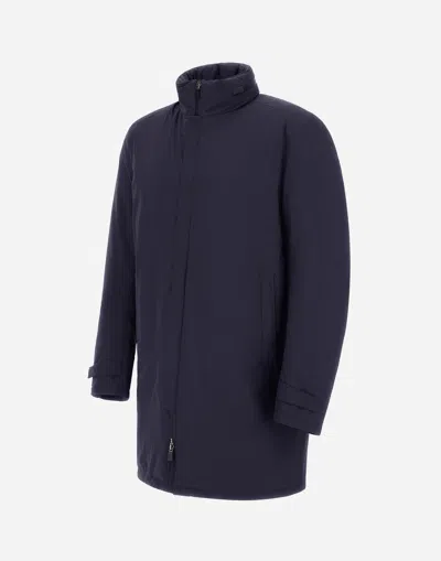 Herno Blue Technical Hooded Down Jacket In Blue