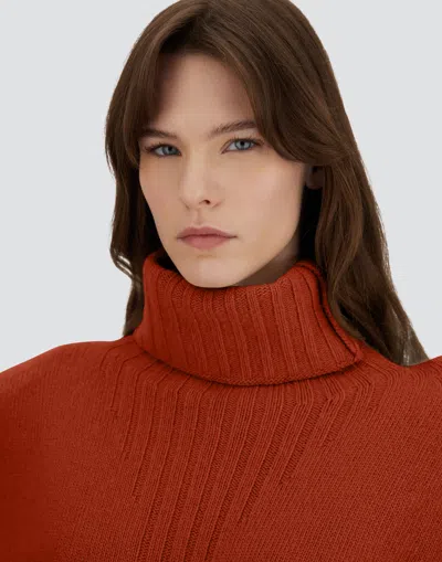 Herno Turtleneck Sweater In 100% Wool In Orange