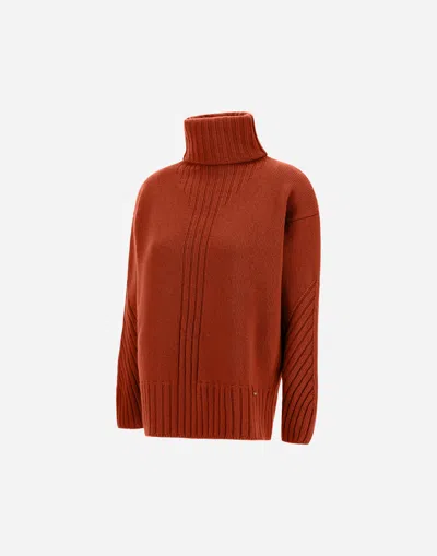 Herno Turtleneck Sweater In 100% Wool In Orange