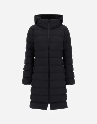 Herno Padded Hooded Long Down Jacket Zip Pockets In Black