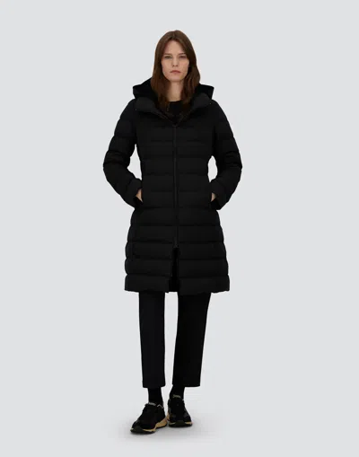 Herno Padded Hooded Long Down Jacket Zip Pockets In Black