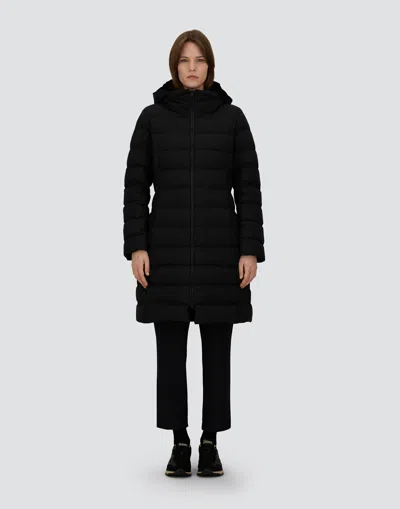 Herno Padded Hooded Long Down Jacket Zip Pockets In Black