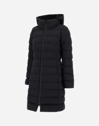 Herno Padded Hooded Long Down Jacket Zip Pockets In Black