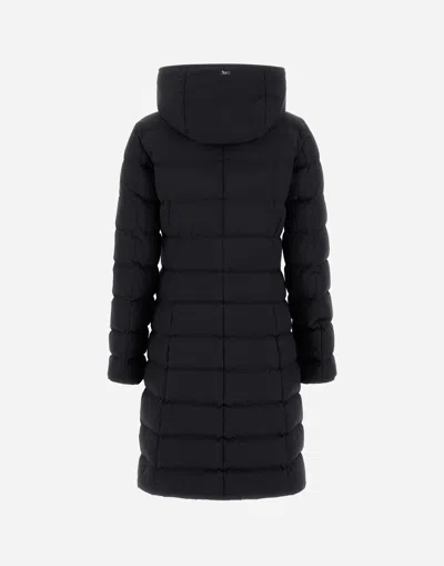 Herno Padded Hooded Long Down Jacket Zip Pockets In Black