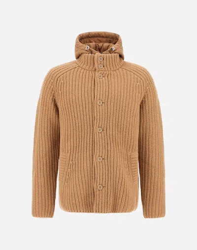 Herno Cardigan In Cob�stitch Wool In Gold
