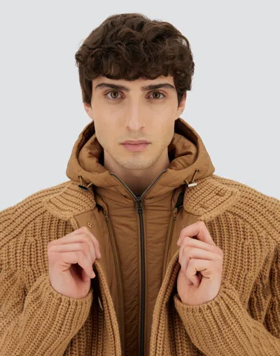 Herno Cardigan In Cob�stitch Wool In Gold