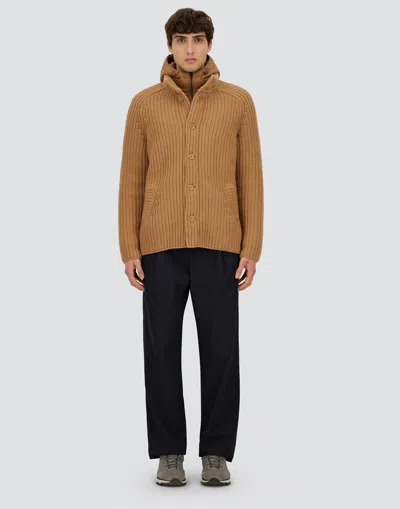 Herno Cardigan In Cob�stitch Wool In Gold