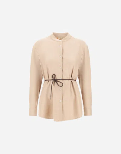 Herno Shirt In Bi-stretch Lurex Wool In Neutral