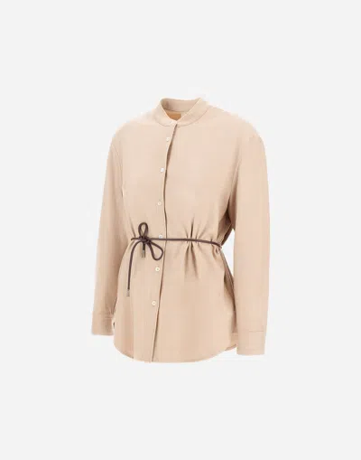 Herno Shirt In Bi-stretch Lurex Wool In Neutral