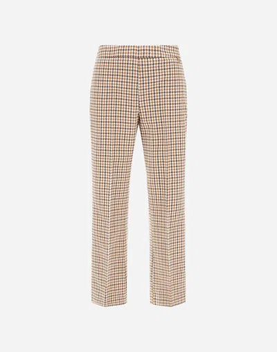Herno Trousers In Houndstooth Wool And Cotton In Neutral