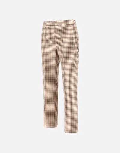 Herno Trousers In Houndstooth Wool And Cotton In Neutral