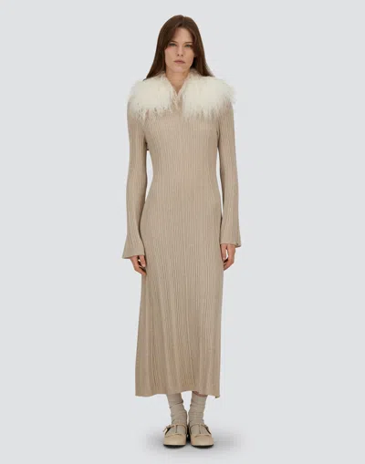 Herno Dress In Ribbed Carded Wool In Neutral