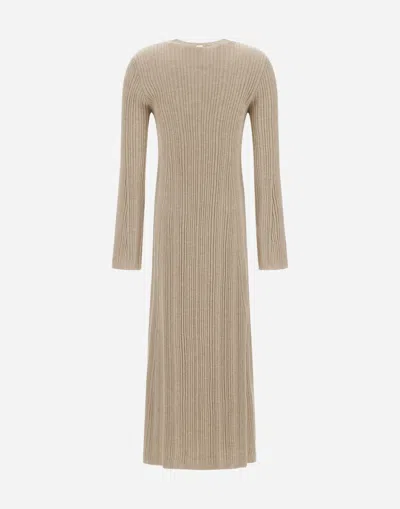 Herno Dress In Ribbed Carded Wool In Neutral