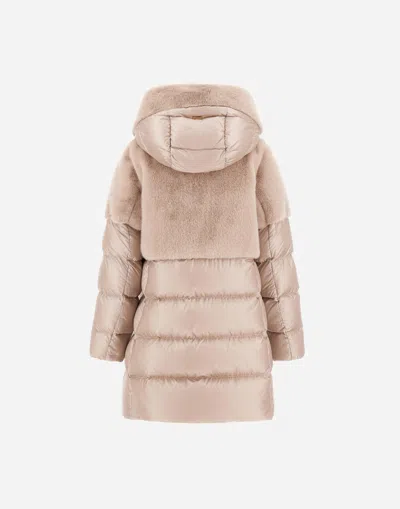 Herno A-shape Jacket In Nylon Ultralight And Lady Alternative Fur In Pink