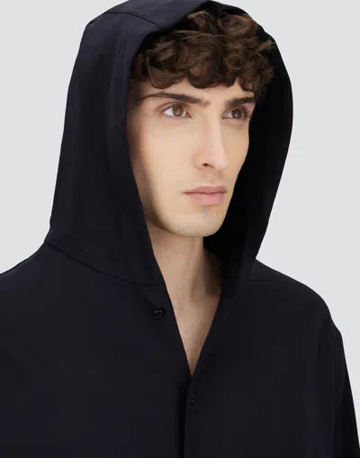 Herno Button-fastening Hooded Jacket In Blue