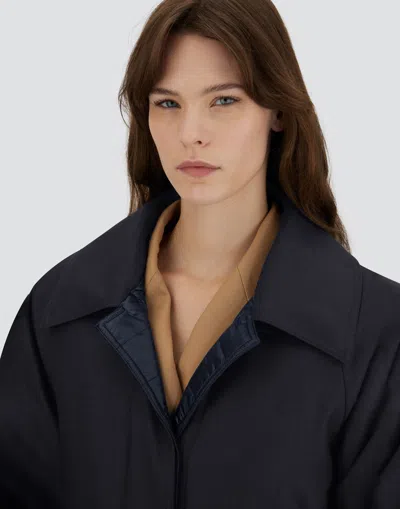 Herno Reversible Trench In Fluid Wool And Nylon Ultralight In Blue