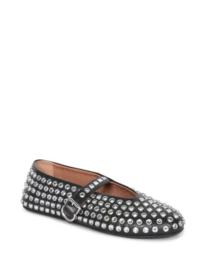 Alaïa Alaia Women Leather Ballet Flats With Rhinestones In Black