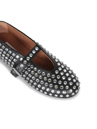 Alaïa Alaia Women Leather Ballet Flats With Rhinestones In Black